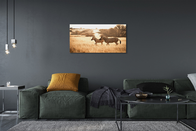 Pintura em tela Pôr do sol no campo de zebras