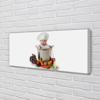 Quadro em tela Bebê em uma panela de vegetais