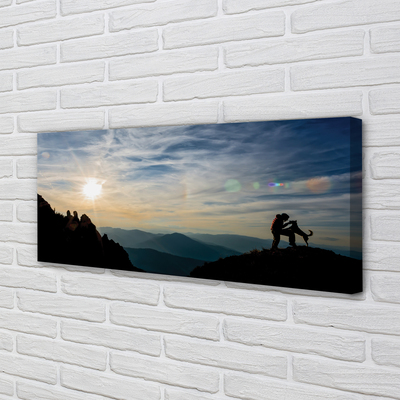 Pintura em tela Homem, cachorro, montanha