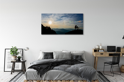 Pintura em tela Homem, cachorro, montanha