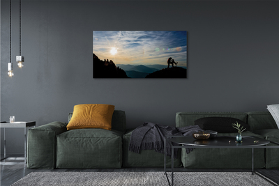 Pintura em tela Homem, cachorro, montanha