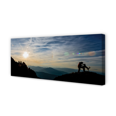 Pintura em tela Homem, cachorro, montanha