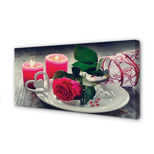 Pintura em tela Vela coração de rosa