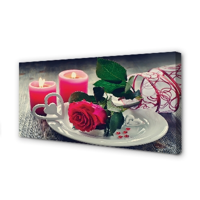 Pintura em tela Vela coração de rosa