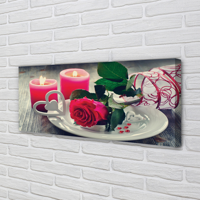 Pintura em tela Vela coração de rosa