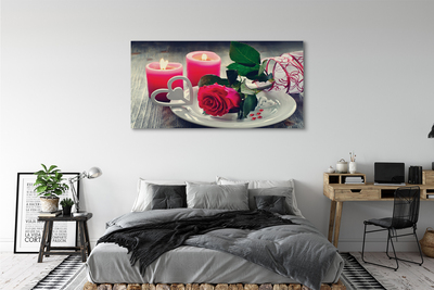 Pintura em tela Vela coração de rosa