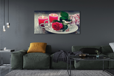 Pintura em tela Vela coração de rosa