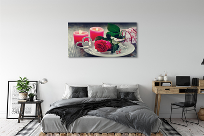 Pintura em tela Vela coração de rosa
