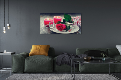 Pintura em tela Vela coração de rosa