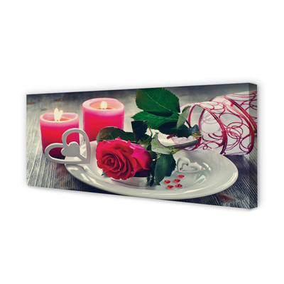 Pintura em tela Vela coração de rosa