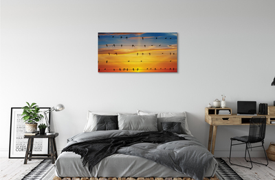 Pintura em tela Pássaros em cordas ao pôr do sol