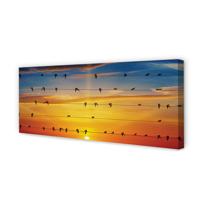 Pintura em tela Pássaros em cordas ao pôr do sol