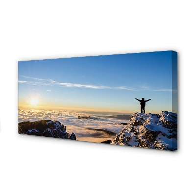 Quadro em tela Montanhas homem nuvens nascer do sol
