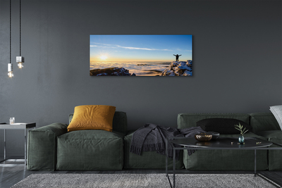 Quadro em tela Montanhas homem nuvens nascer do sol