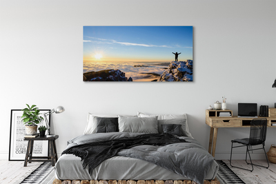 Quadro em tela Montanhas homem nuvens nascer do sol