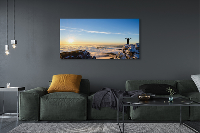 Quadro em tela Montanhas homem nuvens nascer do sol