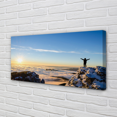 Quadro em tela Montanhas homem nuvens nascer do sol