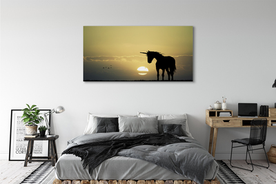 Pintura em tela Campo Pôr do Sol Unicórnio