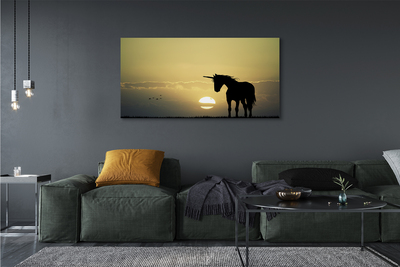 Pintura em tela Campo Pôr do Sol Unicórnio