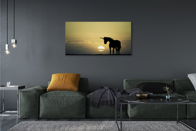 Pintura em tela Campo Pôr do Sol Unicórnio