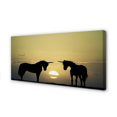 Quadro em tela Unicórnios do pôr do sol no campo