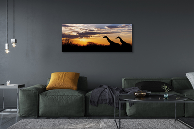 Pintura em tela Girafas árvores nuvens