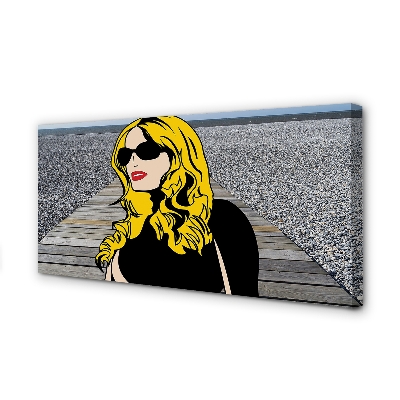 Pintura em tela Mulher óculos pretos lábios vermelhos