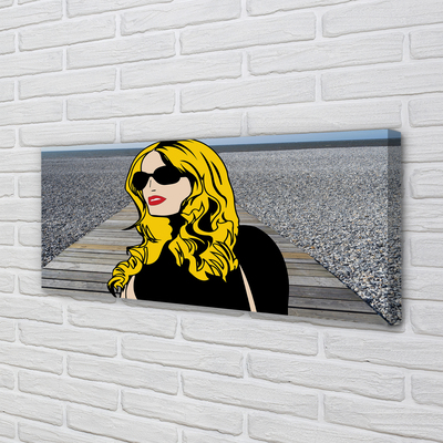 Pintura em tela Mulher óculos pretos lábios vermelhos