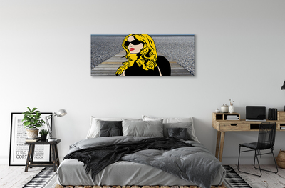 Pintura em tela Mulher óculos pretos lábios vermelhos