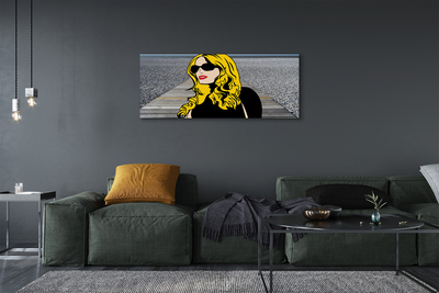 Pintura em tela Mulher óculos pretos lábios vermelhos