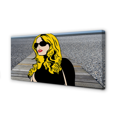 Pintura em tela Mulher óculos pretos lábios vermelhos
