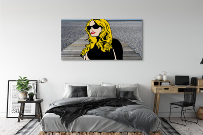 Pintura em tela Mulher óculos pretos lábios vermelhos