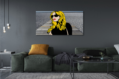 Pintura em tela Mulher óculos pretos lábios vermelhos