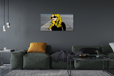 Pintura em tela Mulher óculos pretos lábios vermelhos