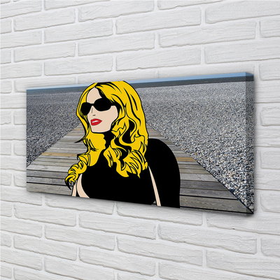 Pintura em tela Mulher óculos pretos lábios vermelhos