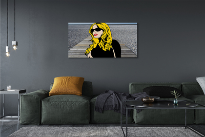 Pintura em tela Mulher óculos pretos lábios vermelhos