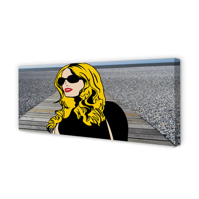 Pintura em tela Mulher óculos pretos lábios vermelhos