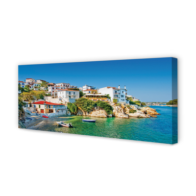 Pintura em tela Grécia Costa edifícios mar
