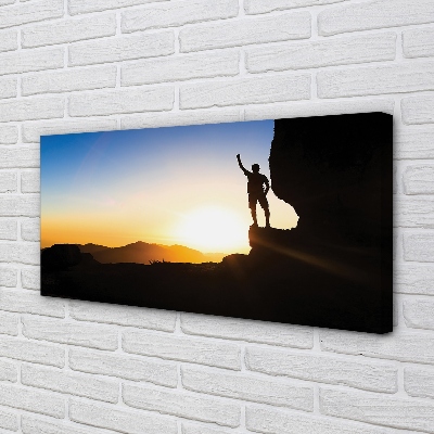 Quadro em tela Homem da montanha do pôr do sol