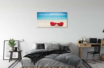 Quadro em tela Corações de areia vermelha do mar