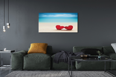 Quadro em tela Corações de areia vermelha do mar