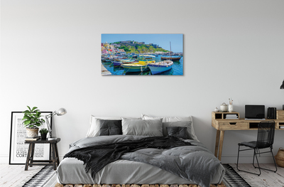 Quadro em tela Montanhas, mar, navios