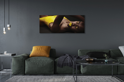 Pintura em tela Mulher com lábios amarelos