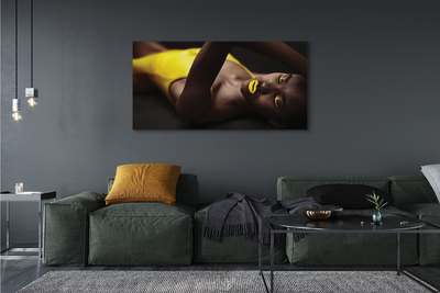 Pintura em tela Mulher com lábios amarelos