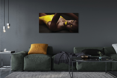 Pintura em tela Mulher com lábios amarelos