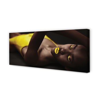 Pintura em tela Mulher com lábios amarelos
