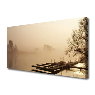 Quadro em tela Paisagem de água e neblina da ponte