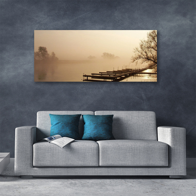 Quadro em tela Paisagem de água e neblina da ponte