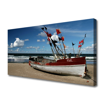 Quadro canvas Paisagem de barco de praia e mar