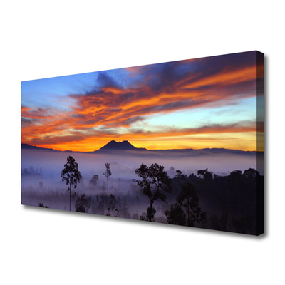 Quadro em tela Paisagem de árvores e neblina
